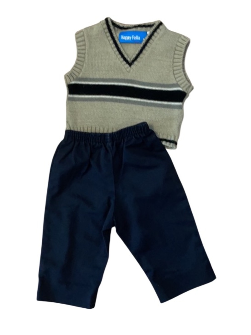 Happy Fella khaki knit vest black pants 2 piece bundle infant baby 6-9 M Months